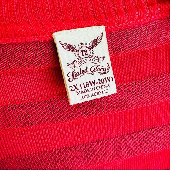 Faded Glory Womens Cardigan Chunky Stripe Lightweight Orange Coral Pink 2X - Picture 6 of 8
